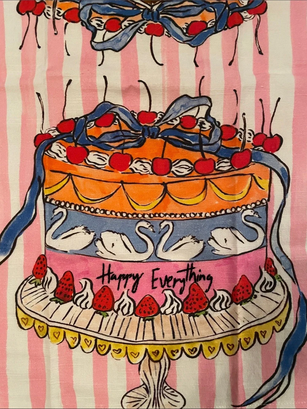 ANTHROPOLOGIE Cotton Kitchen Tea Towels(2)Happy Everything Cake/Love You Flower